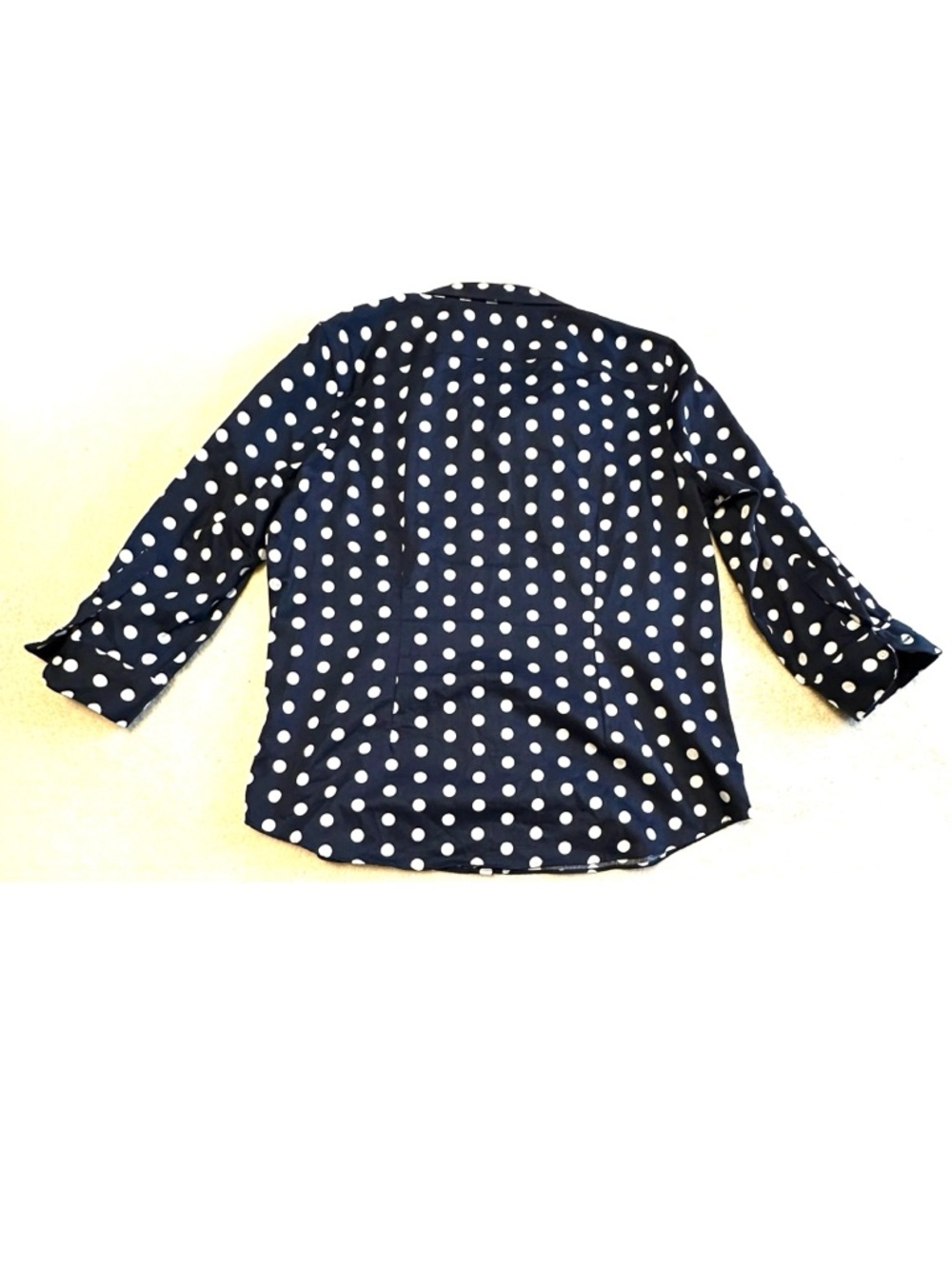 Chaps Navy & White Polka Dot Button-Down Shirt No-Iron 100% Cotton Top Blouse - Picture 6 of 8